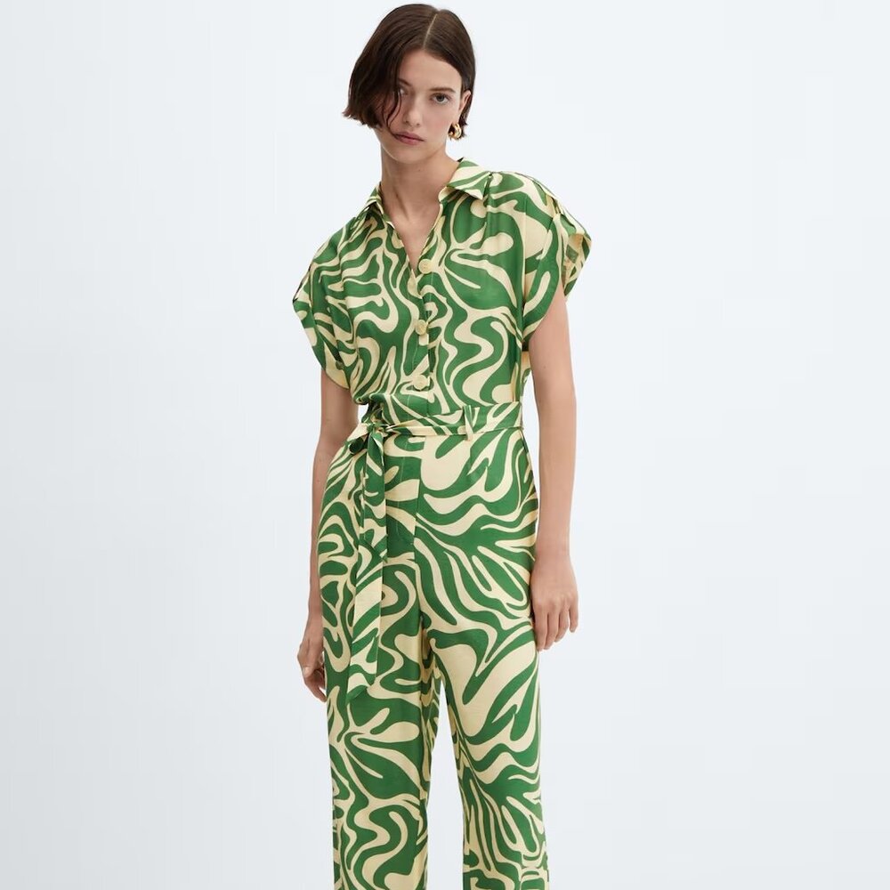 Mango Green and Cream Jumpsuit Size Small